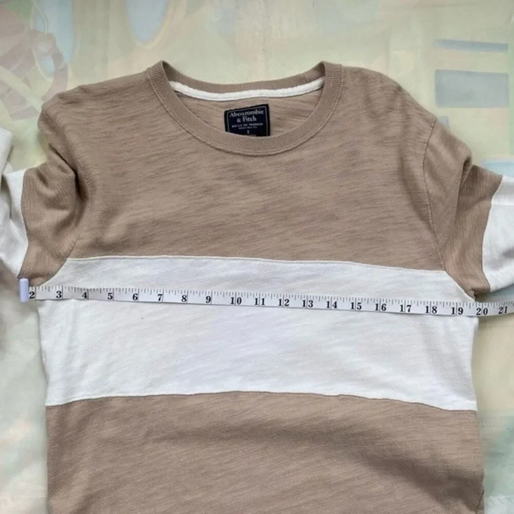 Abercrombie&Fitch Men’s Lightweight Sweater Sz S Tan White Colorblock